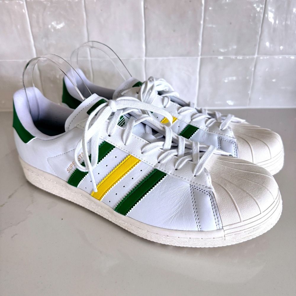 Adidas Superstar Spikeless Golf Shoes Men 12 White Green Yellow Leather Sneakers